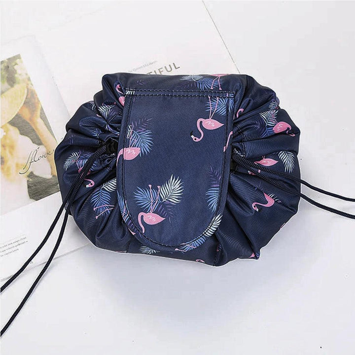 Lazy Drawstring Cosmetic Bag - Organize Effortlessly! Navy Flamingo