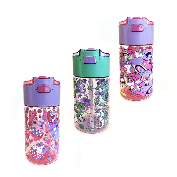 BPA FREE Water Bottle with Integrated Flip-Lid Snack Box for Girls - 450ml