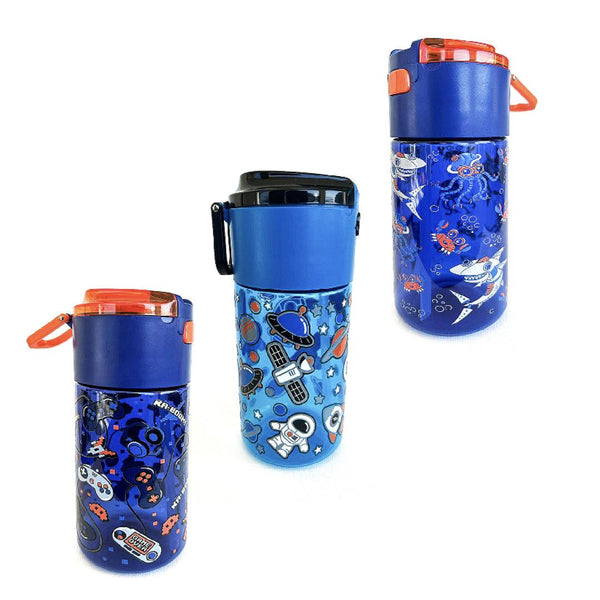 BPA FREE Water Bottle with Integrated Flip-Lid Snack Box for Boys - 450ml