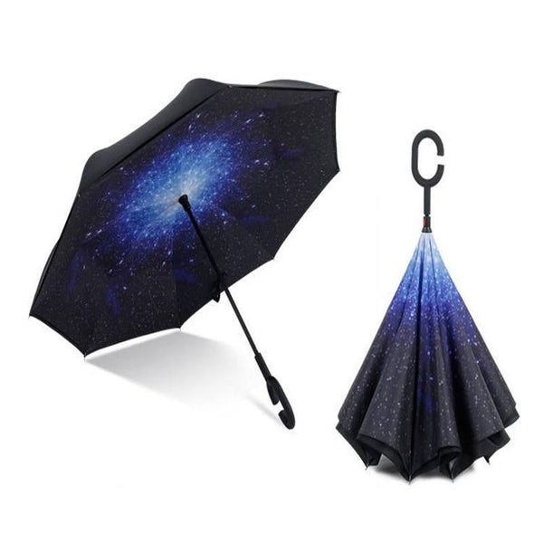 Windproof Reverse Double Layer C-Handle Starry Umbrella (W104 x H80)