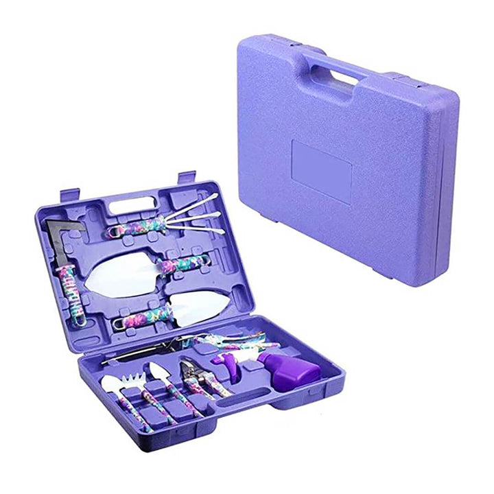 Purple 10-Piece Floral Print Garden Tools Set