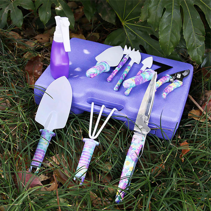 Purple 10-Piece Floral Print Garden Tools Set