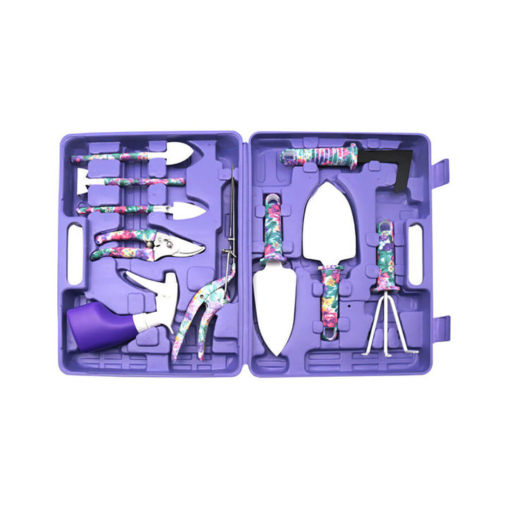 Purple 10-Piece Floral Print Garden Tools Set