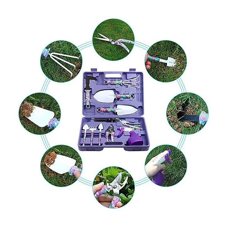 Purple 10-Piece Floral Print Garden Tools Set