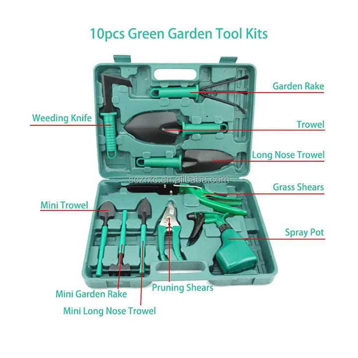 Green Portable Gardening Tool Kit - 10-Piece Set