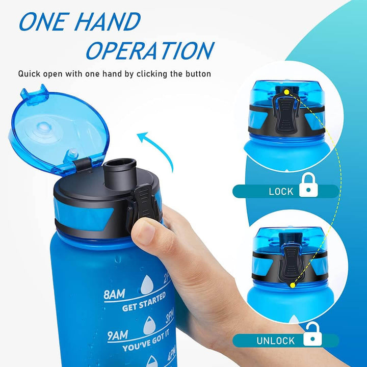 Motivational 1L school bottle without straw, one click to open