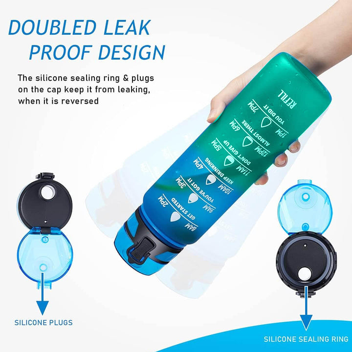Leakproof water bottle with standard drinking spout for school, blue & teal