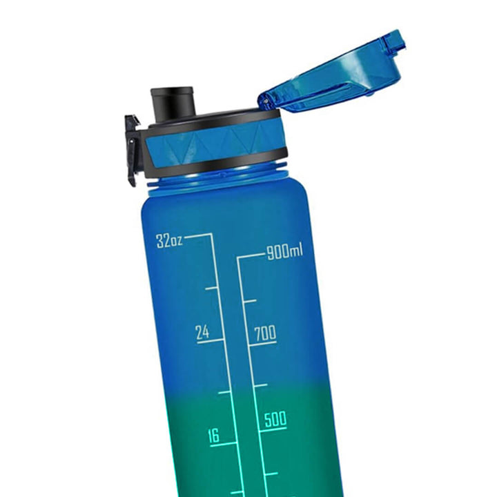 BPA-free motivational school water bottle, 1000 ml blue & teal