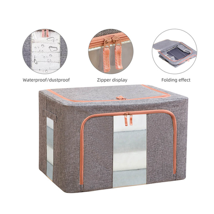 Waterproof foldable cloth organizer box with steel frame and handles