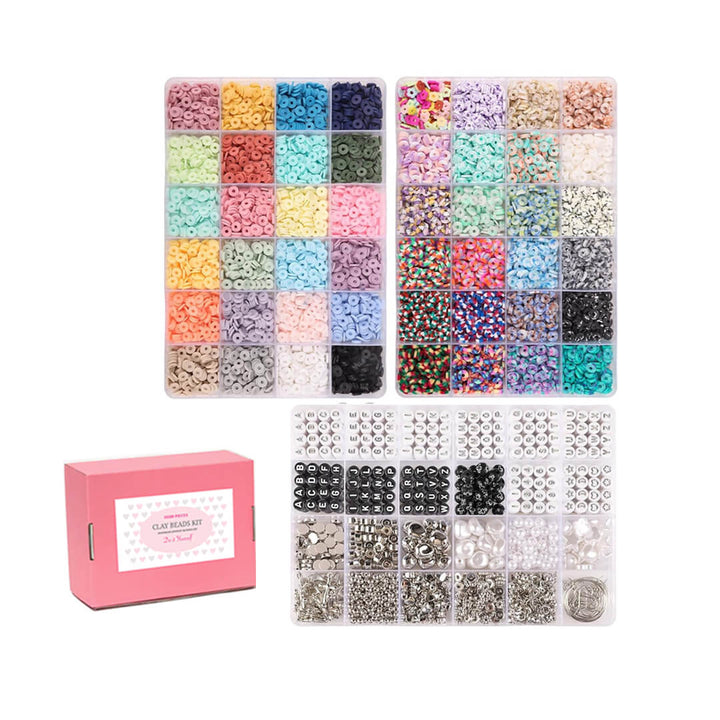Handmade jewelry kit for kids with 48 pastel-colored beads & pink portable box