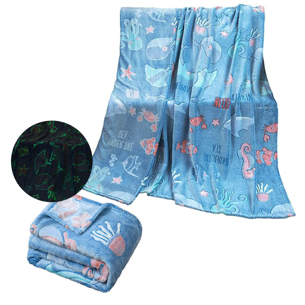 Blue Sea Creatures Glow-in-the-Dark Soft Blanket - 2 sizes