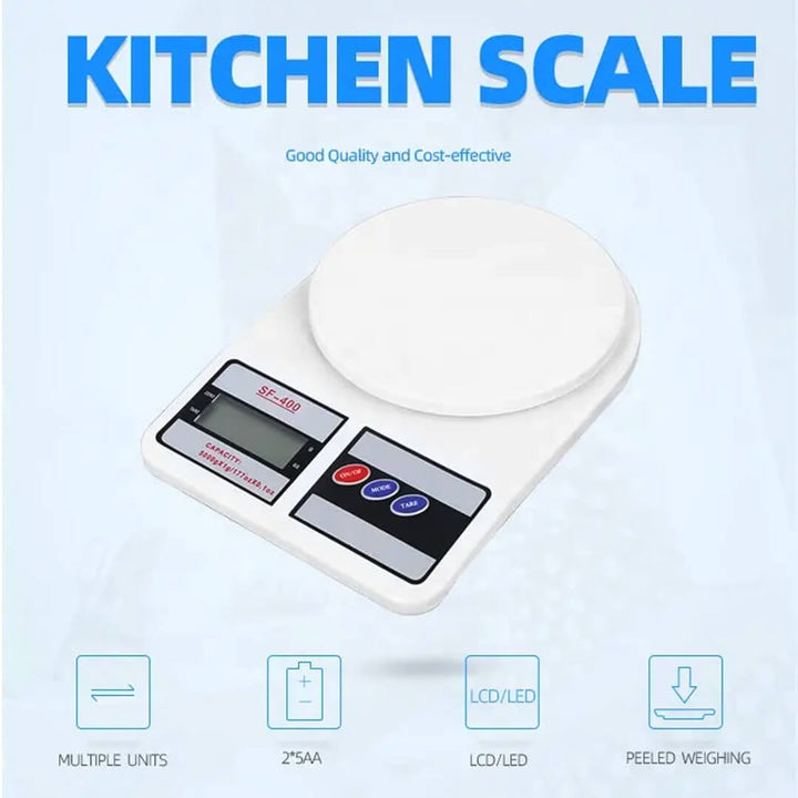 10KG Battery Operated Digital Kitchen Scale - White
