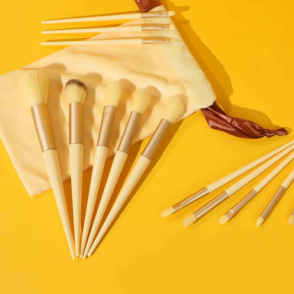 13 Pieces Makeup Brush Set in a Bag - Yellow