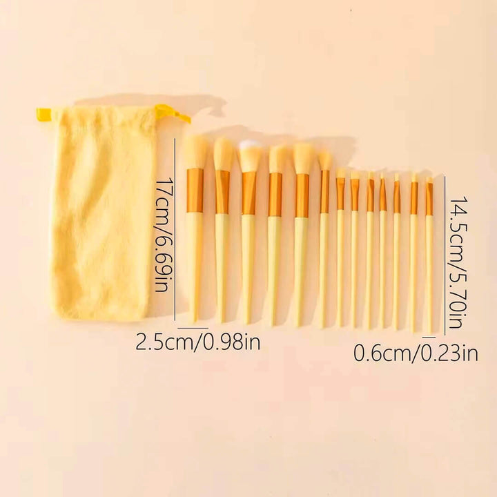 13 Pieces Makeup Brush Set in a Bag - Yellow