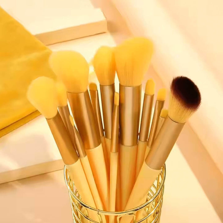13 Pieces Makeup Brush Set in a Bag - Yellow