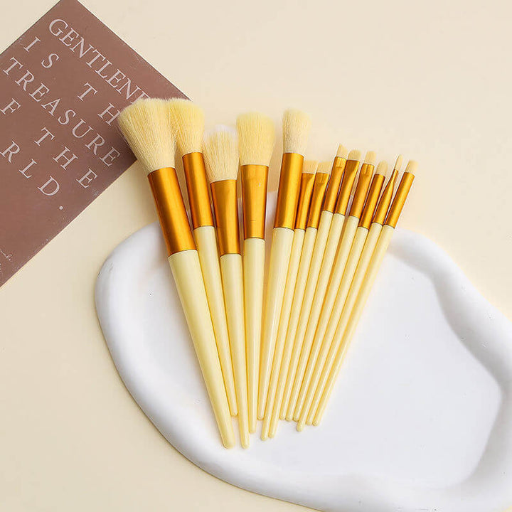 13 Pieces Makeup Brush Set in a Bag - Yellow