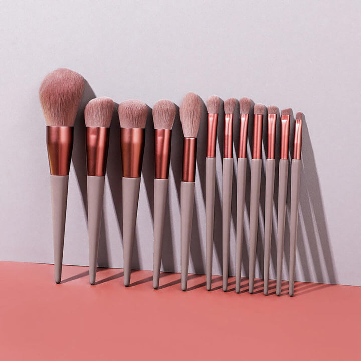 13 pieces Makeup Brushes Full Set with bag - Brown Brown
