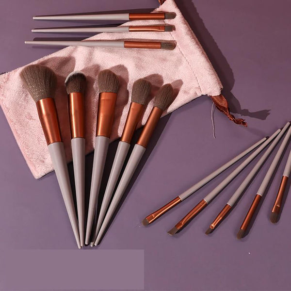 13 pieces Makeup Brushes Full Set with bag - Brown