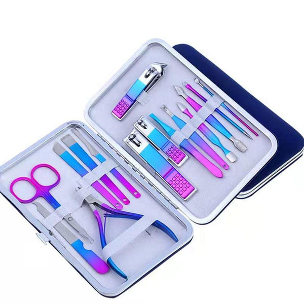 15-Piece Travel Nail Clipper Kit, gradient purple & blue