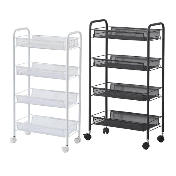 4 Layers Steel Movable Kitchen Cart - Black & White