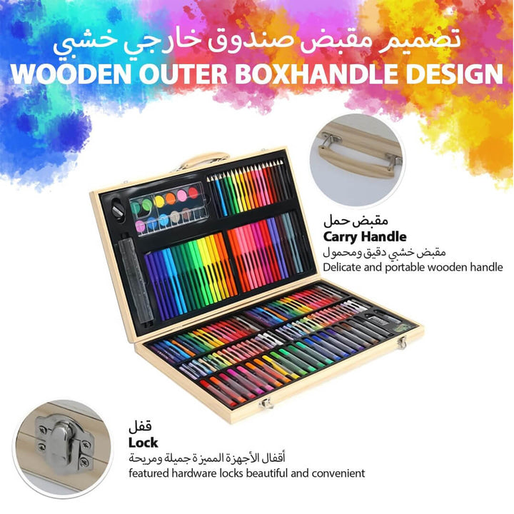 Kids’ and adults’ wooden art kit with assorted coloring and painting tools