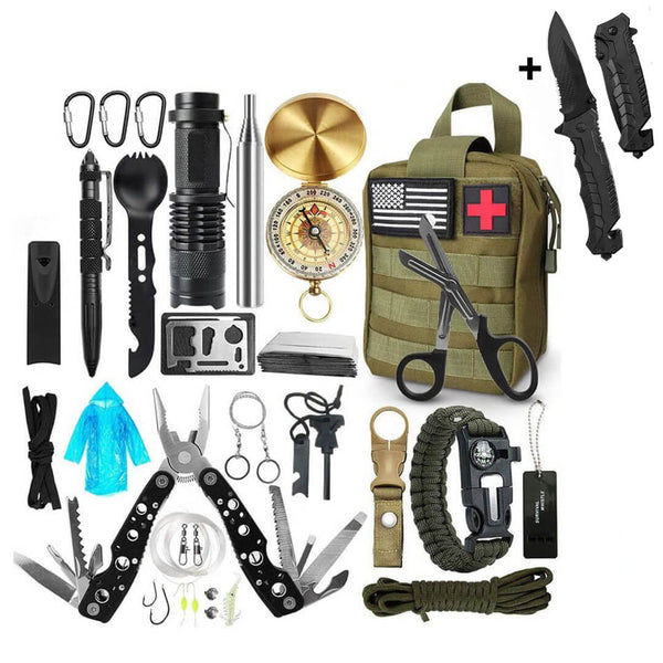 20-in-1 Camping & Emergency Survival Kit Bag with folding knife