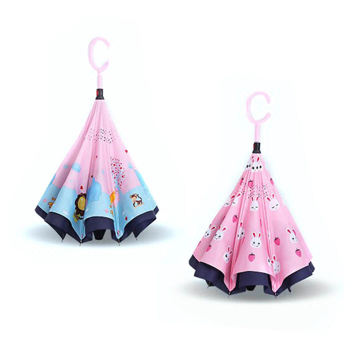 Double-Layer Kids Windproof Inverted Umbrella with C-Handle - Rabbit
