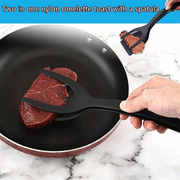 Silicone spatula with clip for flipping pancakes, sandwiches, eggs and meat