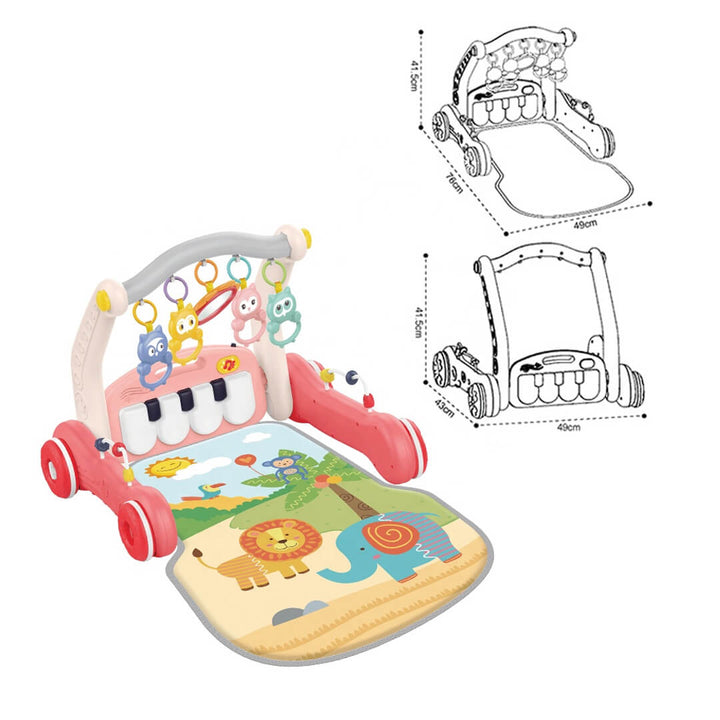 Interactive musical piano baby gym promoting motor skill growth, dimensions
