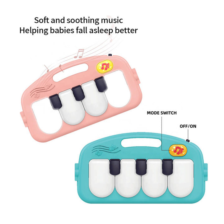 Removable piano keyboard on baby mat with light and music