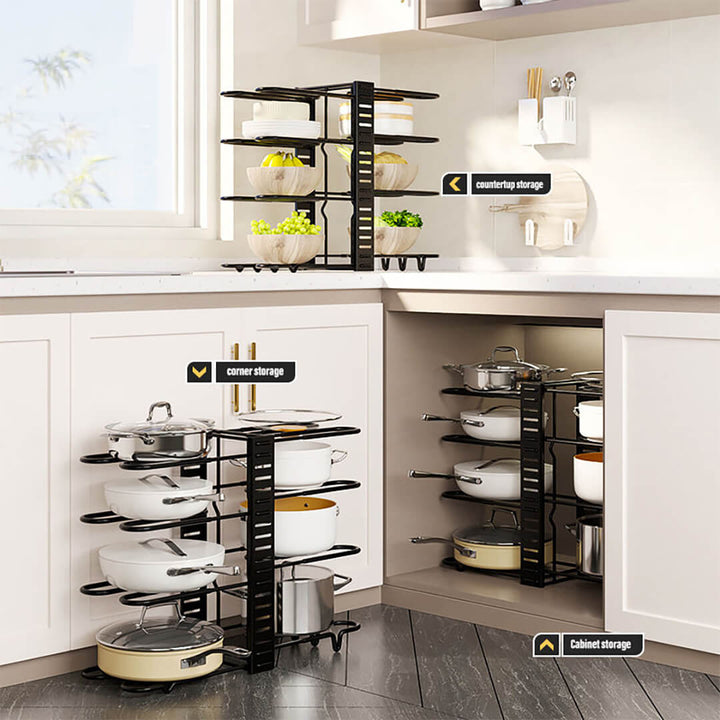 2-in-1 Space-Saving Adjustable Pot & Pan Rack for Kitchen Storage