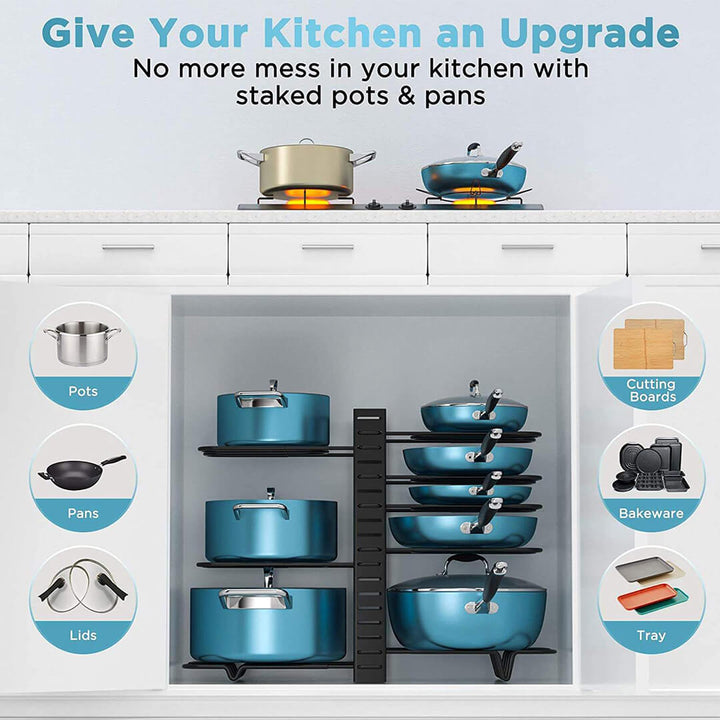 2-in-1 Space-Saving Adjustable Pot & Pan Rack for Kitchen Storage