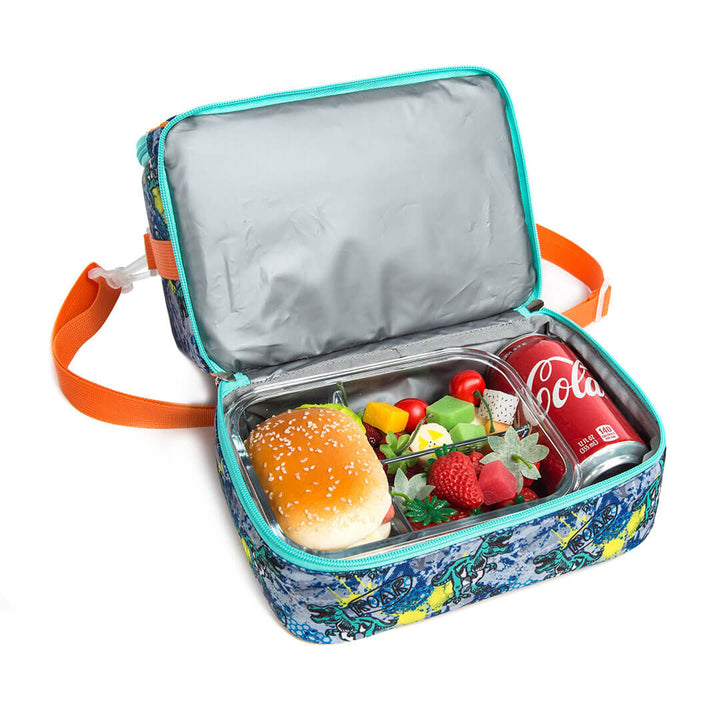 Kids 2-layer waterproof dinosaur lunch bag