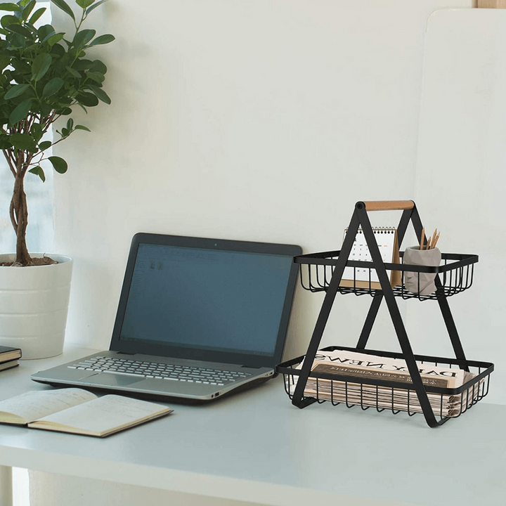 2-Tier Metal Storage Basket Organizer for Kitchen, Office & Home