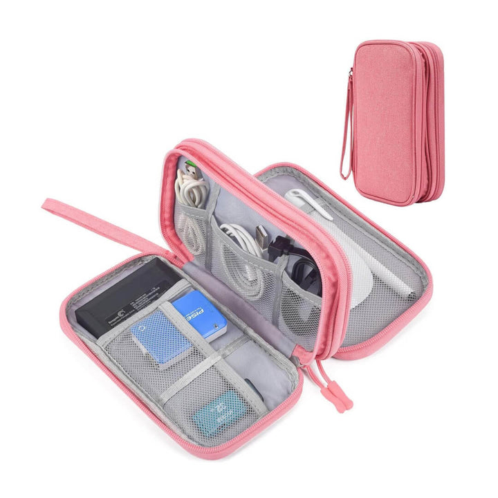 Pink electronic organizer bag with dual compartments