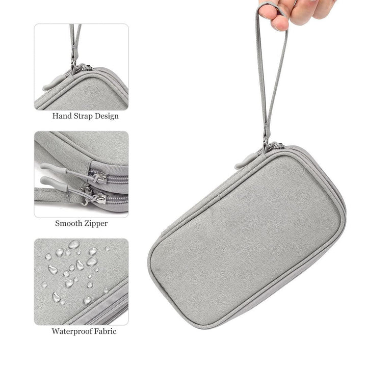 Grey portable electronic organizer bag with hand strap