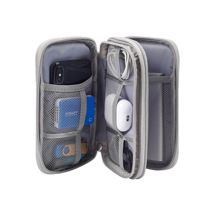 Pink portable electronic organizer bag with mesh pockets