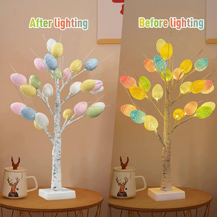 Easter tree before and after lighting