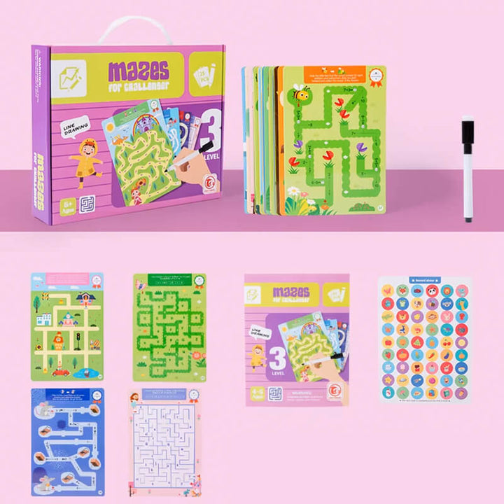 25 Reusable Maze Cards for Kids – Write & Wipe Fun