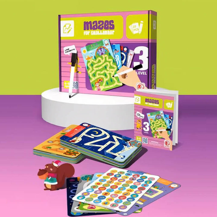 25 Reusable Maze Cards for Kids – Write & Wipe Fun