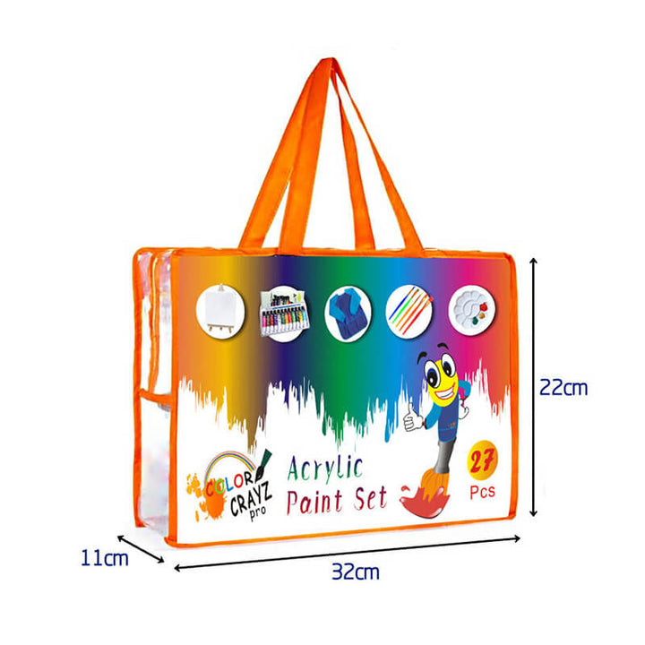 27-Piece Kids Art Set: Non-Toxic Acrylic Paint, Canvas & Easel Included