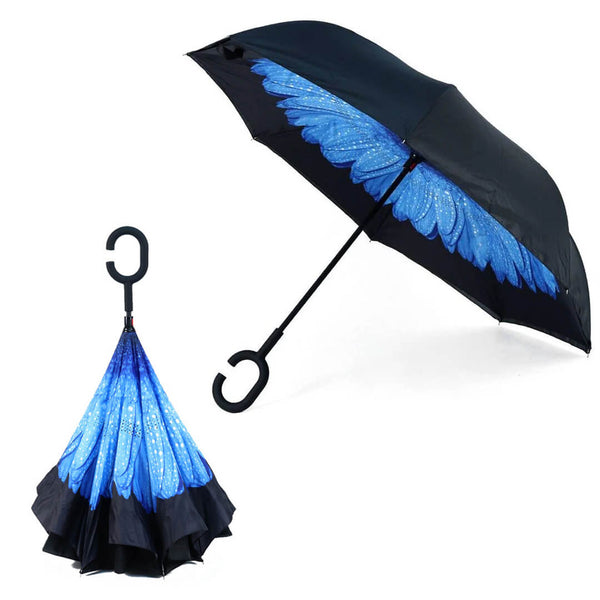 Windproof Reverse Double Layer C-Handle Flower Umbrella (W104 x H80)