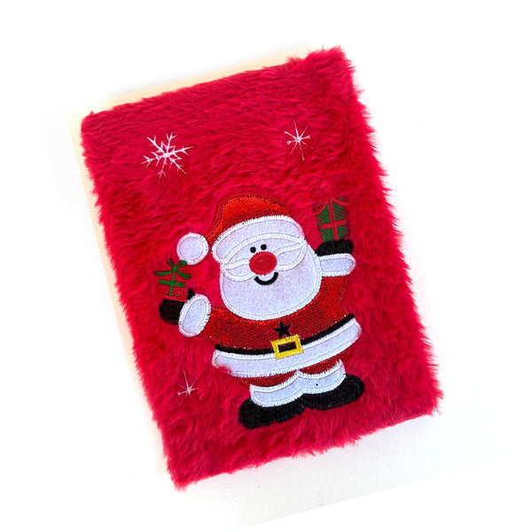 Santa Claus Soft Fur Red Notebook - A Festive Diary for the Holidays