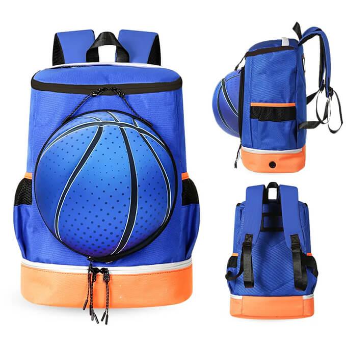 Lightweight Basketball Backpack with Ball Compartment (Ball Not Included) Blue Orange
