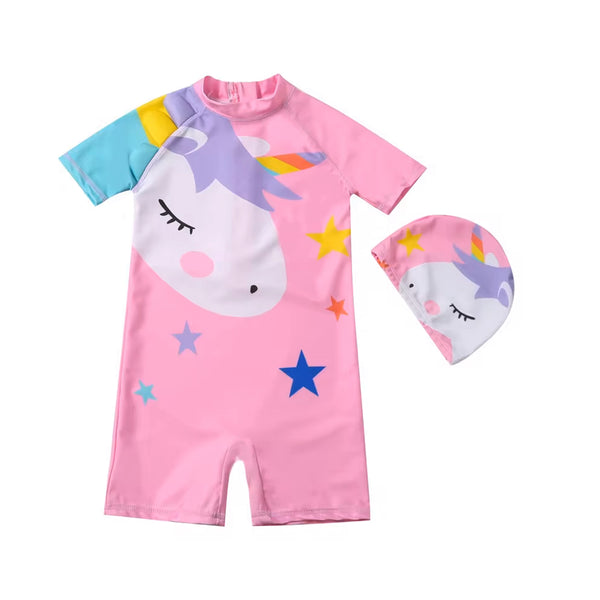 Toddler Girls Cute Pink Unicorn Swimsuit 9 - 18 Months