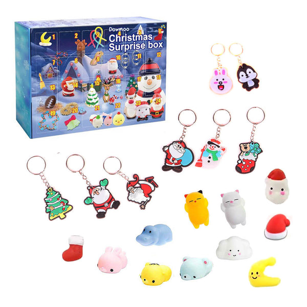 Christmas Countdown Calendar with Random Squishy Toys & Keychains - 21 x 16 cm