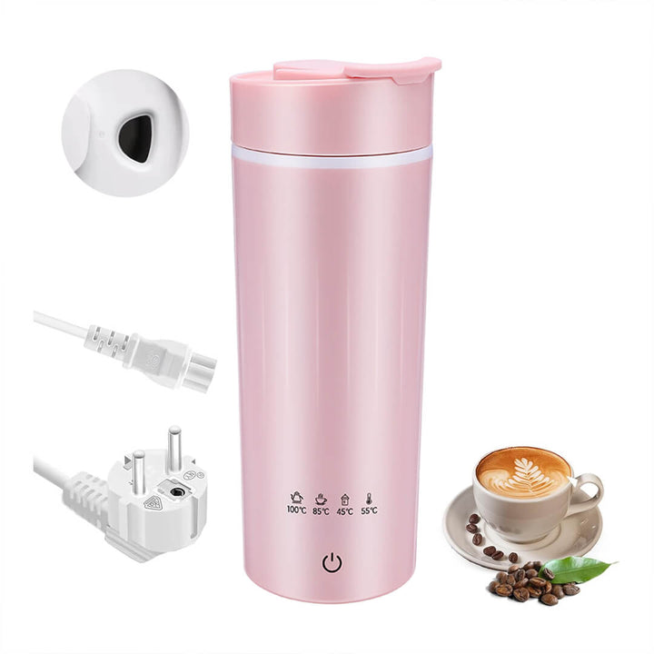 Pink electric kettle with power cord and drinking lid