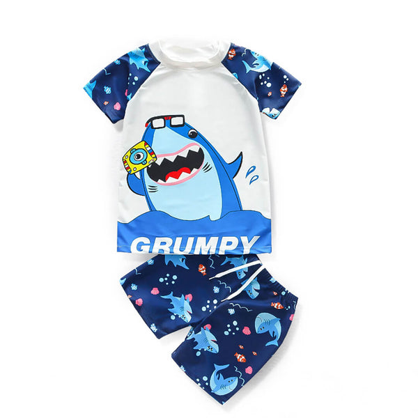 Kids Blue Shark Cartoon Shorts Set 3-6 Years