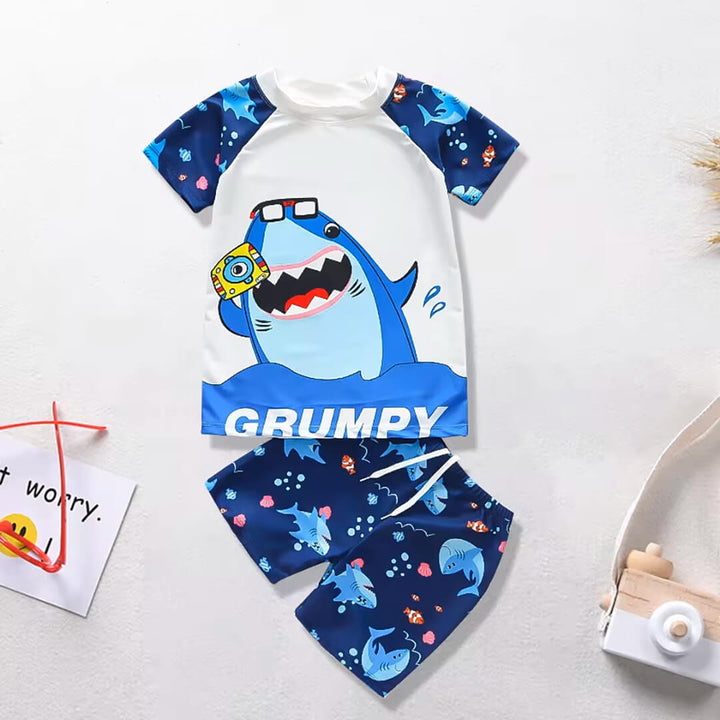 Kids Blue Shark Cartoon Shorts Set 3-6 Years