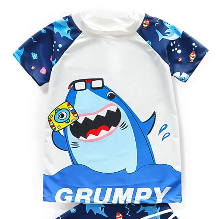 Kids Blue Shark Cartoon Shorts Set 3-6 Years